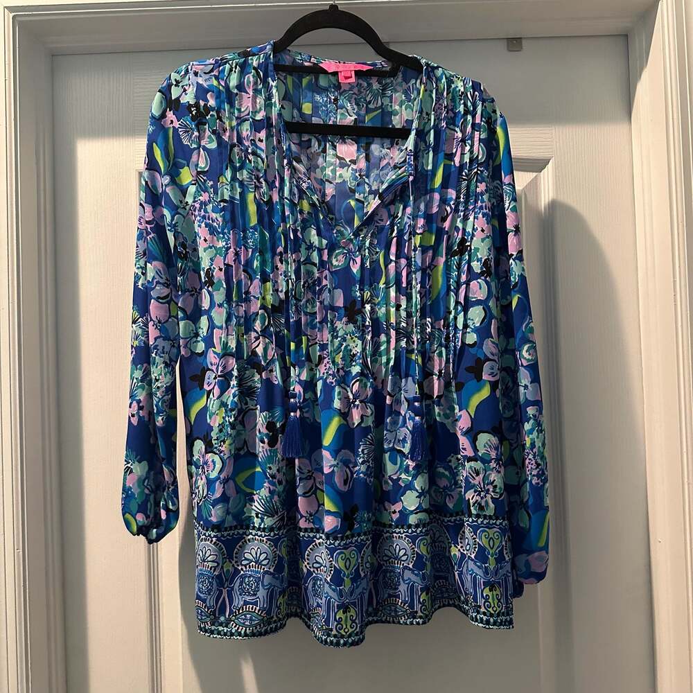 Lilly Pulitzer Women's Floral Tassel Tunic Top Size M Style 008499